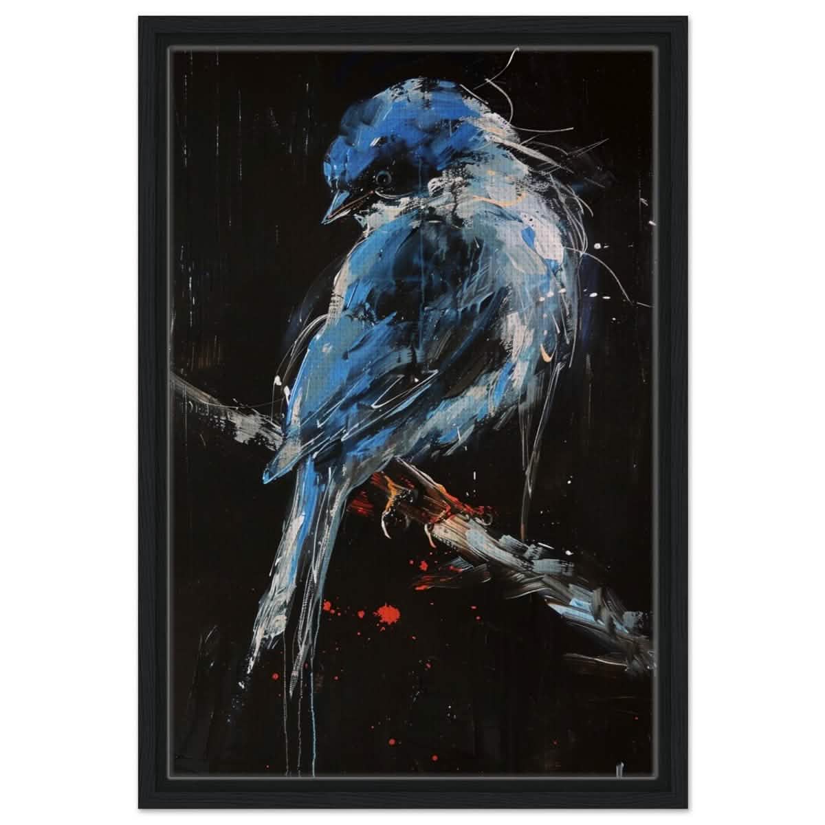 Celestial Bluebird | modern abstract wildlife wall art print - 40x60 cm / 16x24″ - Framed Canvas - Black frame