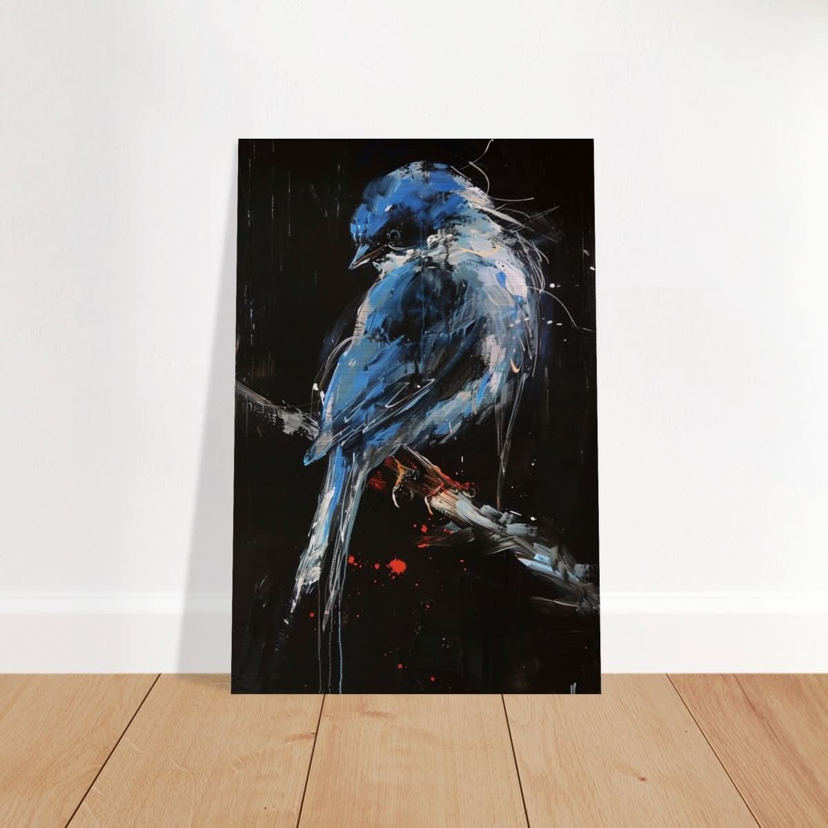 Celestial Bluebird | modern abstract wildlife wall art print - 60x90 cm / 24x36″ - Brushed Aluminum Print -