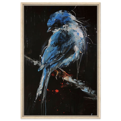Celestial Bluebird | modern abstract wildlife wall art print - 60x90 cm / 24x36″ - Framed Canvas - Wood frame