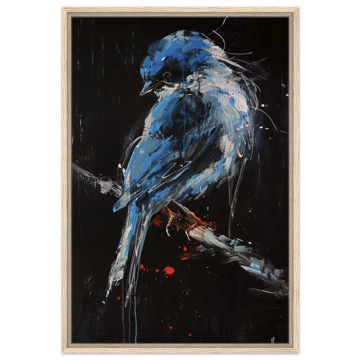 Celestial Bluebird | modern abstract wildlife wall art print - 60x90 cm / 24x36″ - Framed Canvas - Wood frame