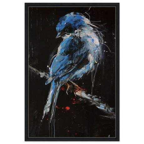 Celestial Bluebird | modern abstract wildlife wall art print - 60x90 cm / 24x36″ - Framed Canvas - Black frame