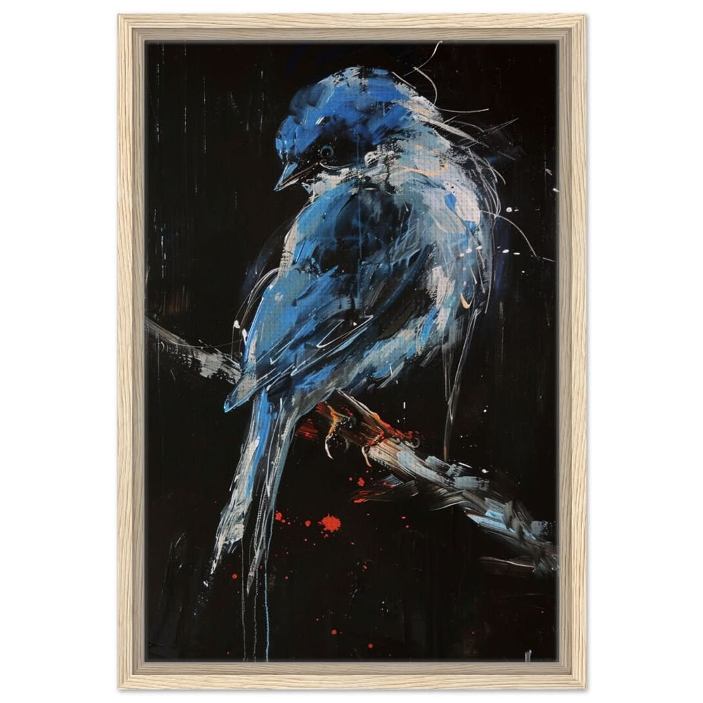Celestial Bluebird | modern abstract wildlife wall art print - 40x60 cm / 16x24″ - Framed Canvas - Wood frame