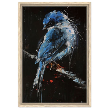 Celestial Bluebird | modern abstract wildlife wall art print - 40x60 cm / 16x24″ - Framed Canvas - Wood frame