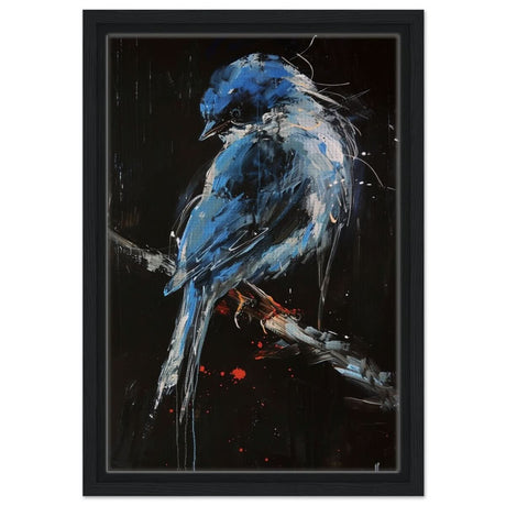 Celestial Bluebird | modern abstract wildlife wall art print - 30x45 cm / 12x18″ - Framed Canvas - Black frame