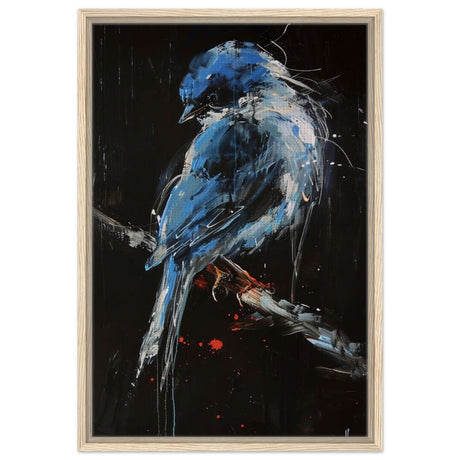 Celestial Bluebird | modern abstract wildlife wall art print - 50x75 cm / 20x30″ - Framed Canvas - Wood frame