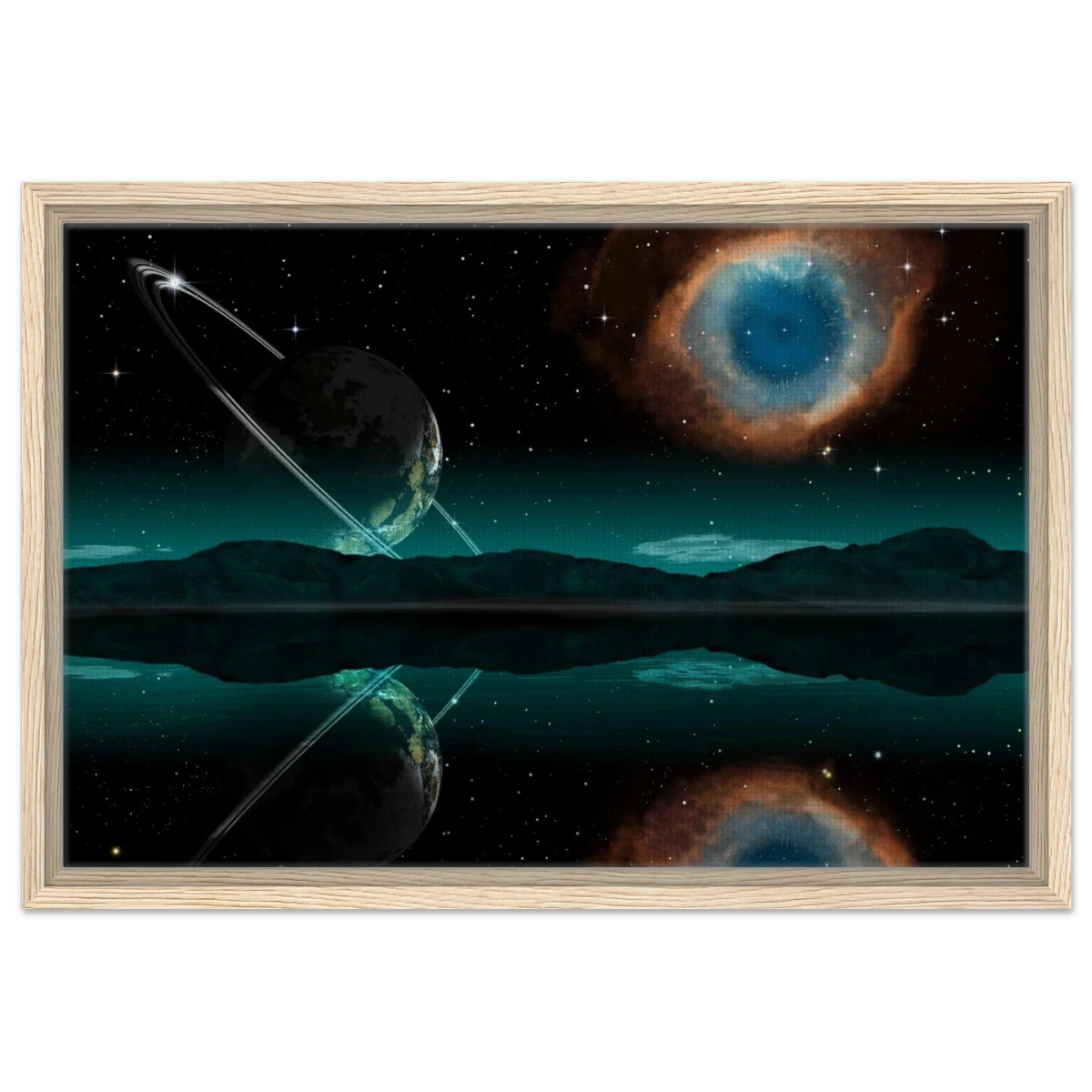 "Celestial Reflections" – A Portal Beyond the Stars | Wall art Print - Framed Canvas - 40x60 cm / 16x24″ - Wood frame