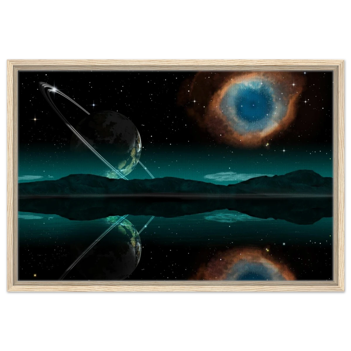 "Celestial Reflections" – A Portal Beyond the Stars | Wall art Print - Framed Canvas - 50x75 cm / 20x30″ - Wood frame