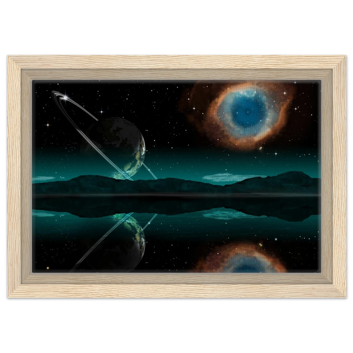"Celestial Reflections" – A Portal Beyond the Stars | Wall art Print - Framed Canvas - 20x30 cm / 8x12″ - Wood frame