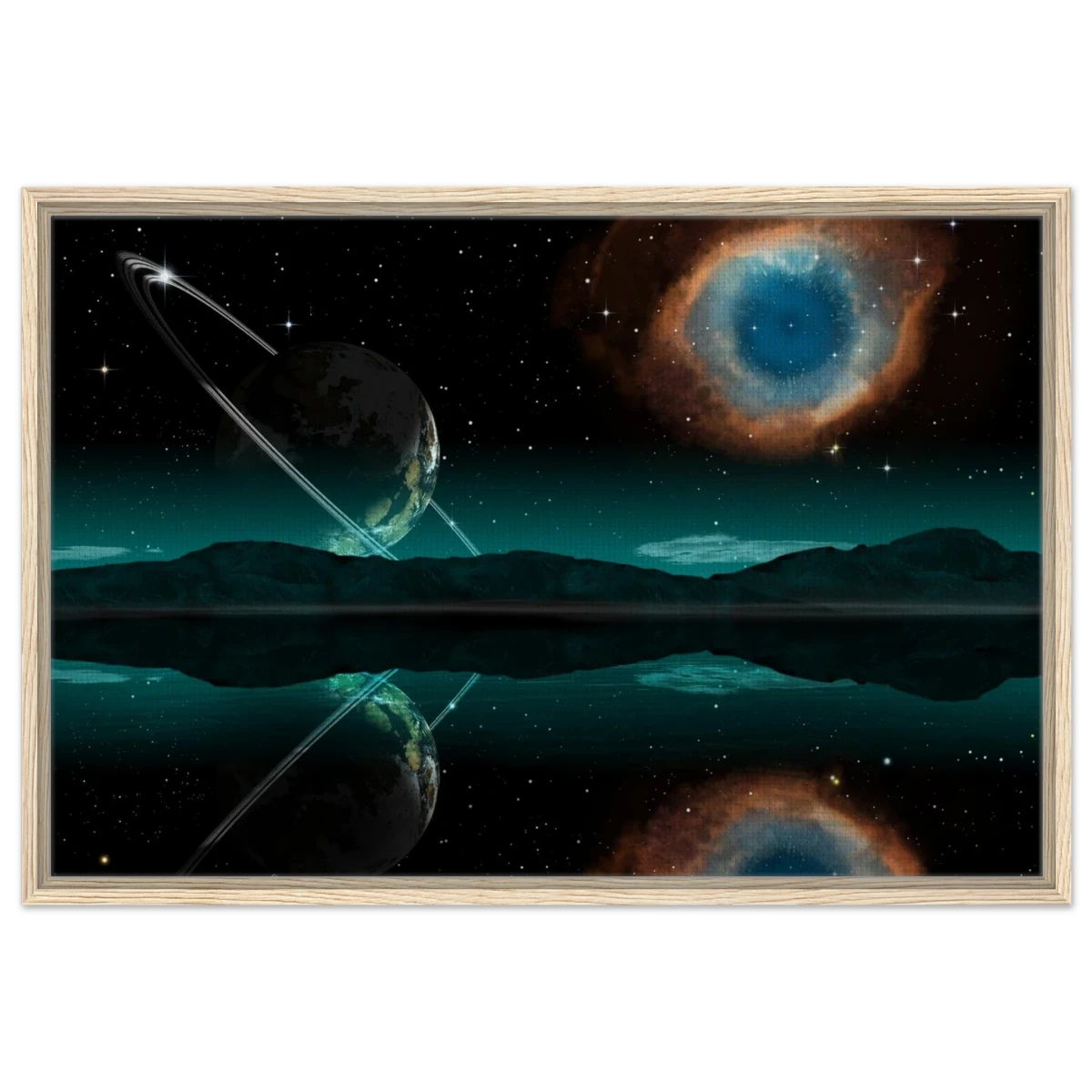 "Celestial Reflections" – A Portal Beyond the Stars | Wall art Print - Framed Canvas - 60x90 cm / 24x36″ - Wood frame
