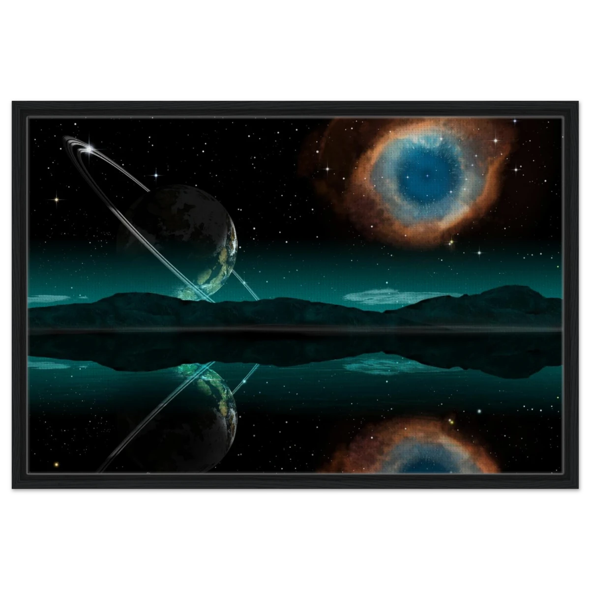 "Celestial Reflections" – A Portal Beyond the Stars | Wall art Print - Framed Canvas - 60x90 cm / 24x36″ - Black frame