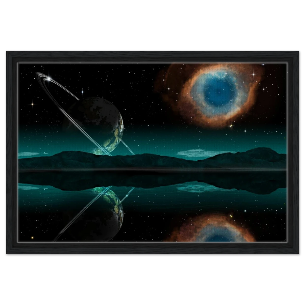 "Celestial Reflections" – A Portal Beyond the Stars | Wall art Print - Framed Canvas - 40x60 cm / 16x24″ - Black frame