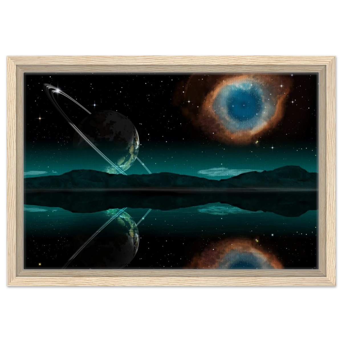 "Celestial Reflections" – A Portal Beyond the Stars | Wall art Print - Framed Canvas - 30x45 cm / 12x18″ - Wood frame