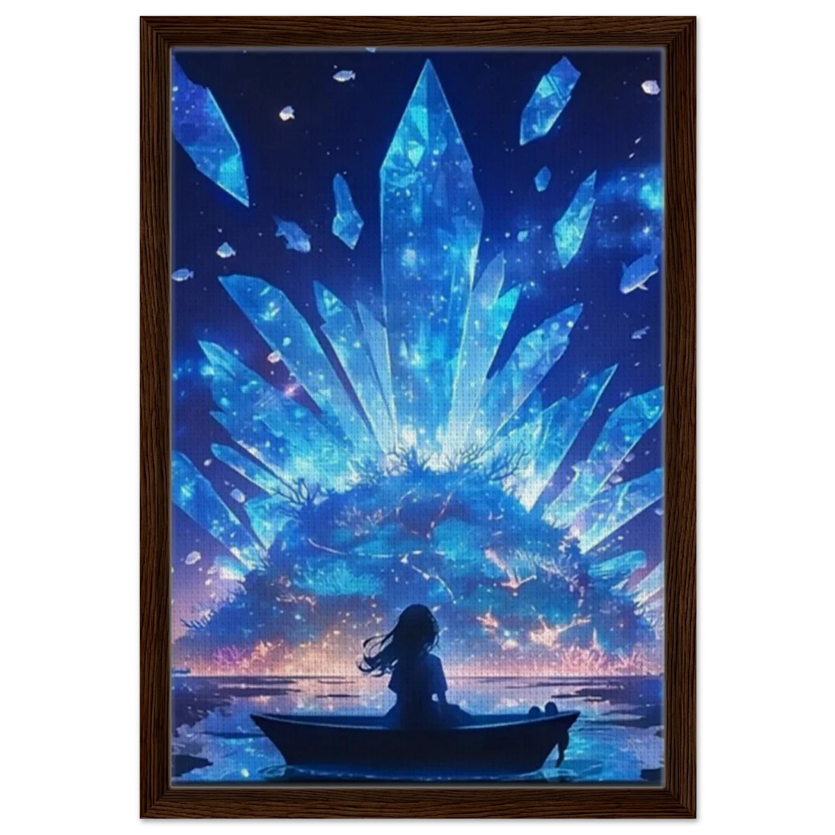 Celestial Reflections – Crystal Dreamscape Art | Wall art print - Framed Canvas - 40x60 cm / 16x24″ - Dark wood frame