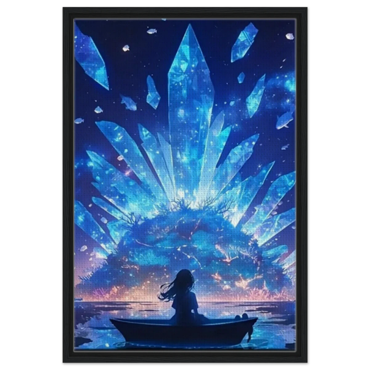 Celestial Reflections – Crystal Dreamscape Art | Wall art print - Framed Canvas - 50x75 cm / 20x30″ - Black frame