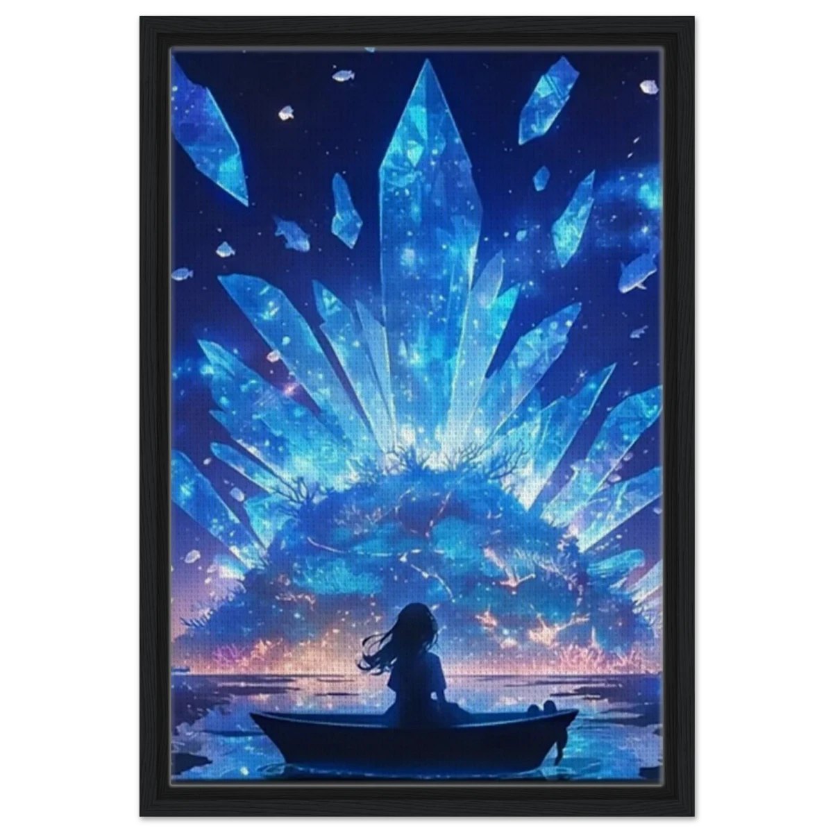 Celestial Reflections – Crystal Dreamscape Art | Wall art print - Framed Canvas - 40x60 cm / 16x24″ - Black frame