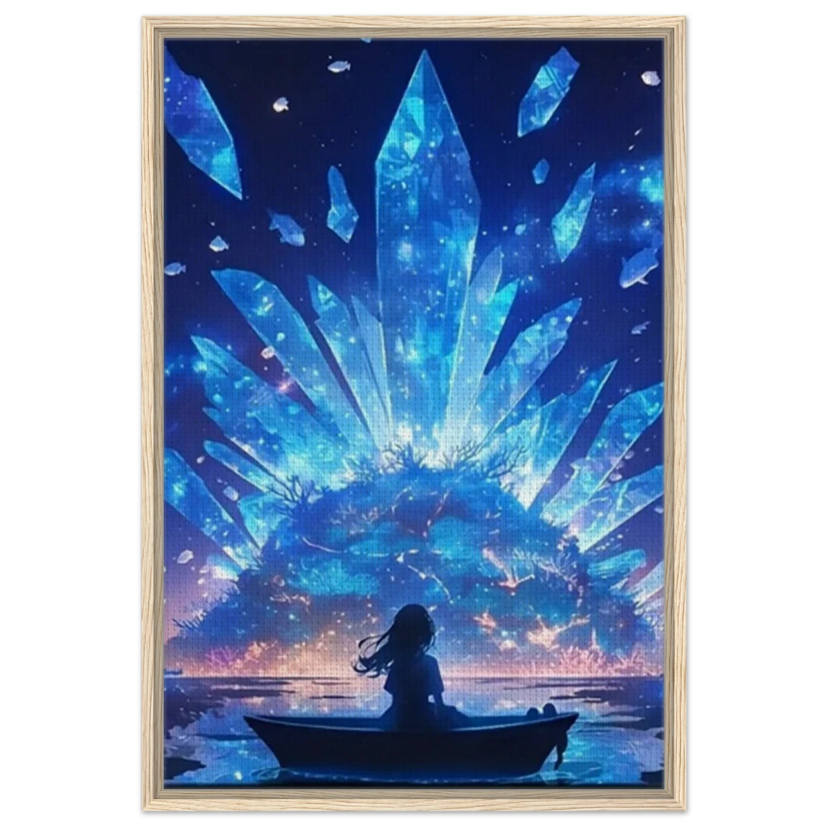 Celestial Reflections – Crystal Dreamscape Art | Wall art print - Framed Canvas - 60x90 cm / 24x36″ - Wood frame