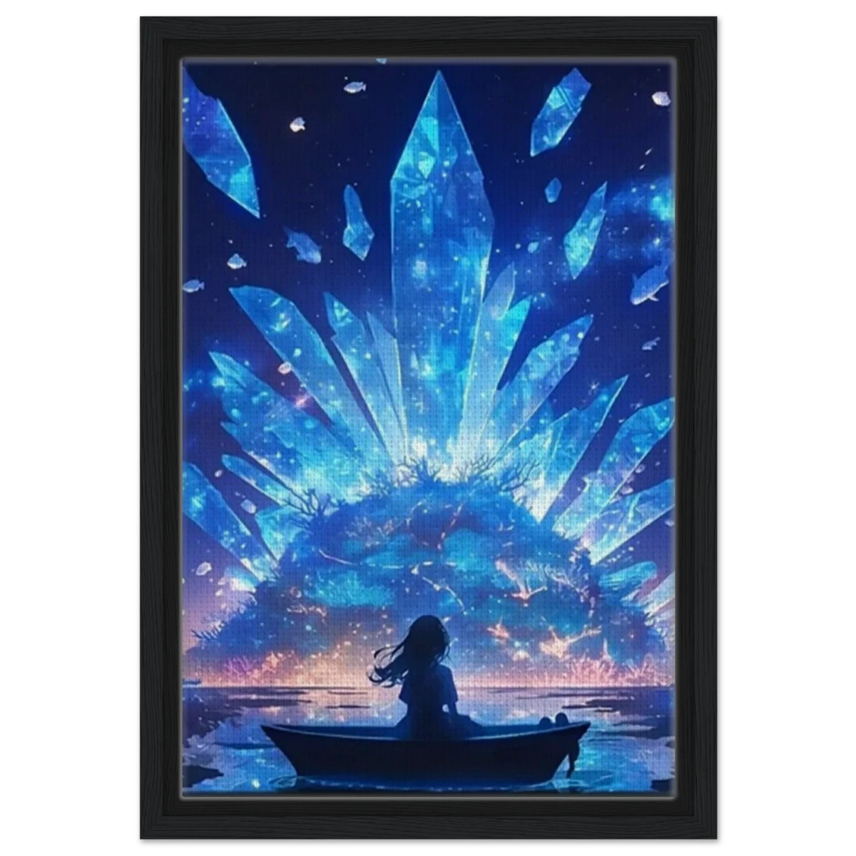 Celestial Reflections – Crystal Dreamscape Art | Wall art print - Framed Canvas - 30x45 cm / 12x18″ - Black frame