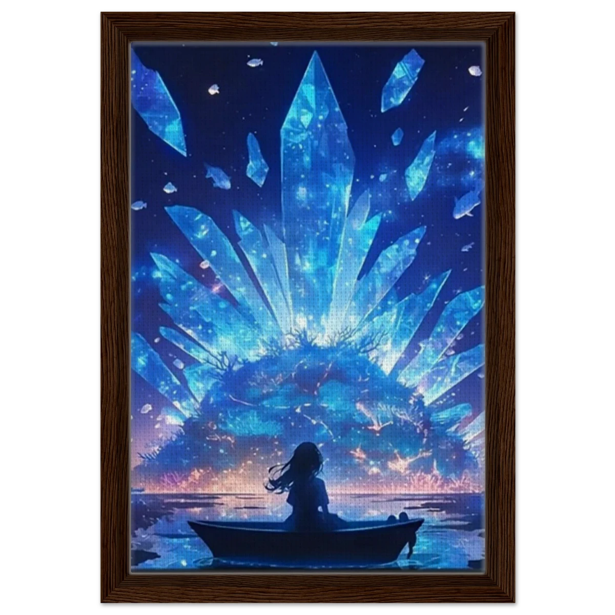 Celestial Reflections – Crystal Dreamscape Art | Wall art print - Framed Canvas - 30x45 cm / 12x18″ - Dark wood frame