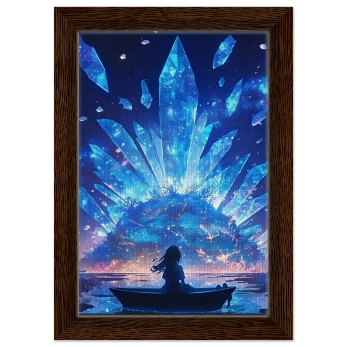 Celestial Reflections – Crystal Dreamscape Art | Wall art print - Framed Canvas - 20x30 cm / 8x12″ - Dark wood frame