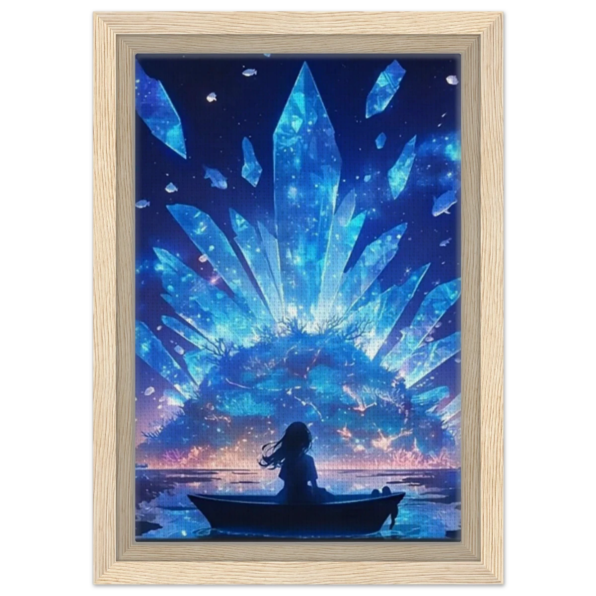 Celestial Reflections – Crystal Dreamscape Art | Wall art print - Framed Canvas - 20x30 cm / 8x12″ - Wood frame