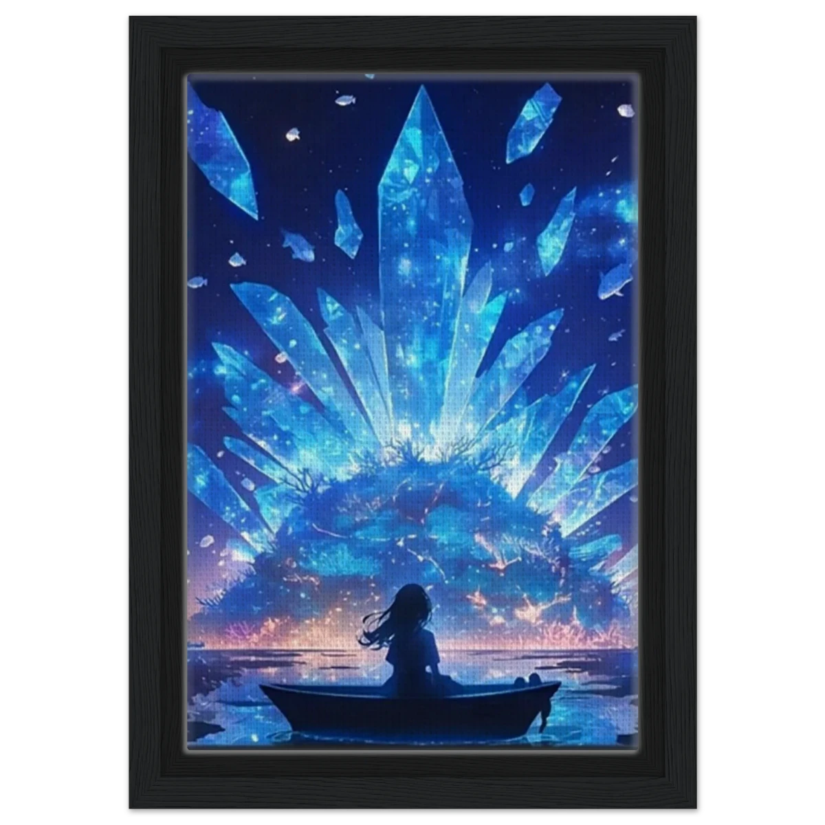 Celestial Reflections – Crystal Dreamscape Art | Wall art print - Framed Canvas - 20x30 cm / 8x12″ - Black frame