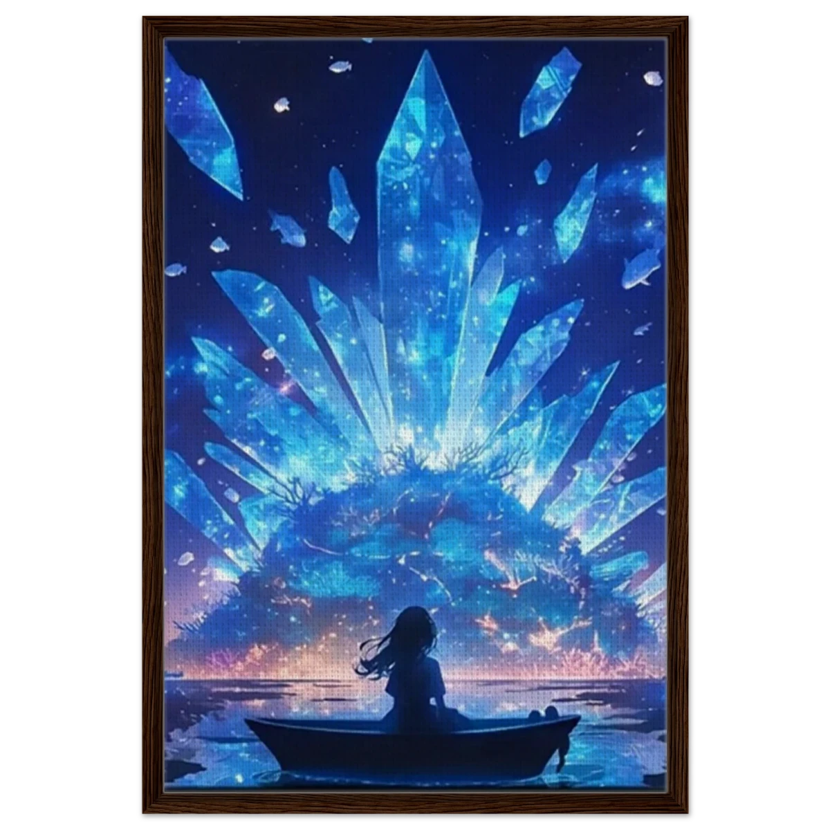 Celestial Reflections – Crystal Dreamscape Art | Wall art print - Framed Canvas - 60x90 cm / 24x36″ - Dark wood frame