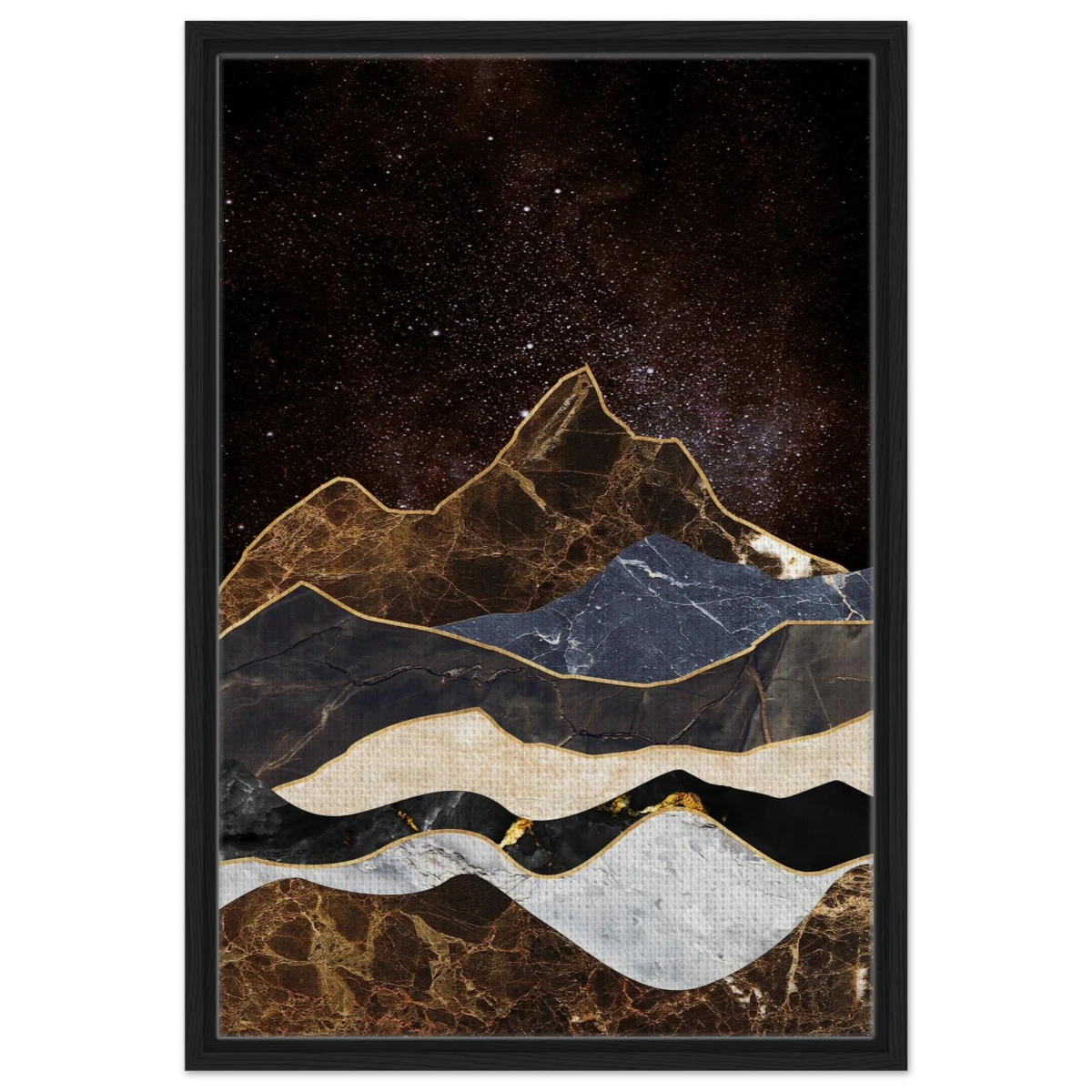 "Celestial Ridges" – Marbled Mountain Majesty | Wall Art Print - Framed Canvas - 50x75 cm / 20x30″ - Black frame