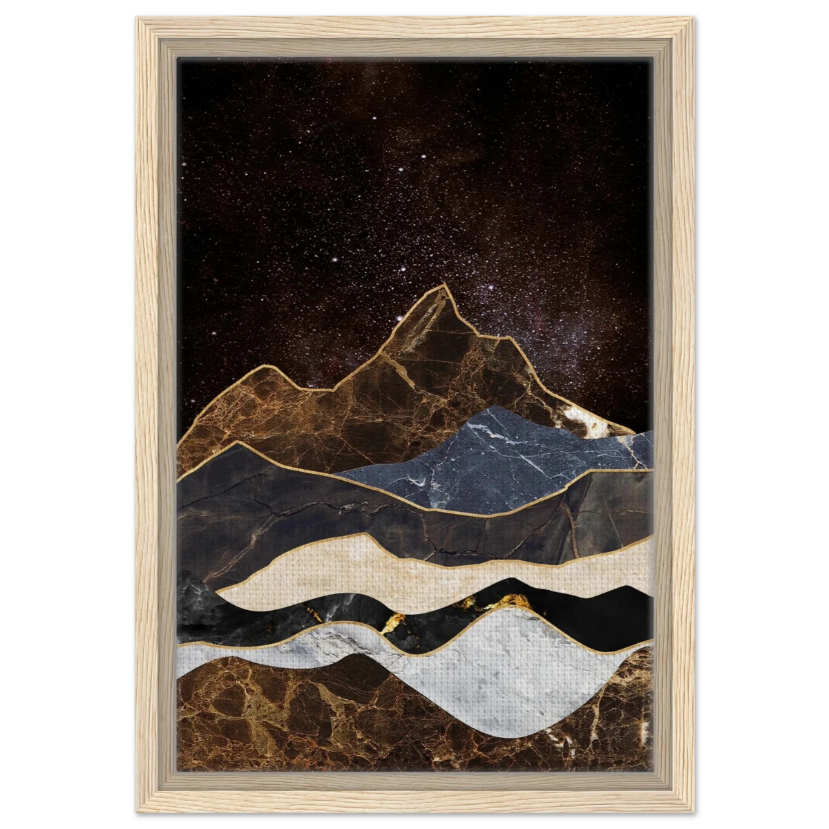 "Celestial Ridges" – Marbled Mountain Majesty | Wall Art Print - Framed Canvas - 30x45 cm / 12x18″ - Wood frame