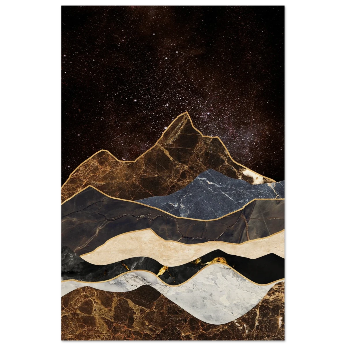 "Celestial Ridges" – Marbled Mountain Majesty | Wall Art Print - Wood Prints - 50x75 cm / 20x30″ -