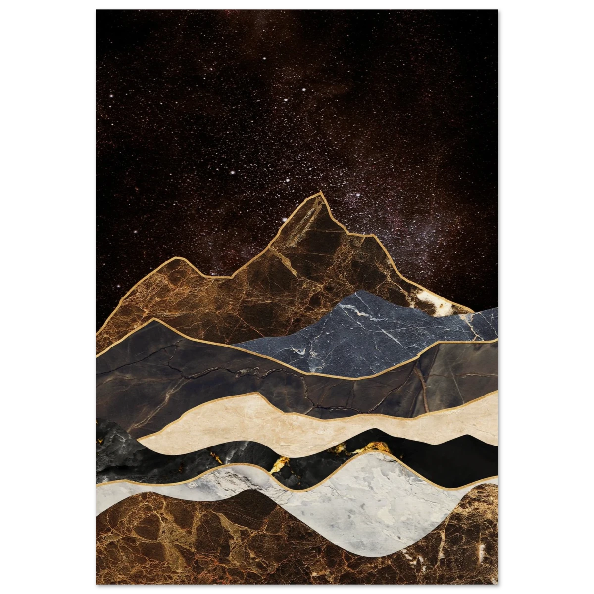 "Celestial Ridges" – Marbled Mountain Majesty | Wall Art Print - Wood Prints - 70x100 cm / 28x40″ -