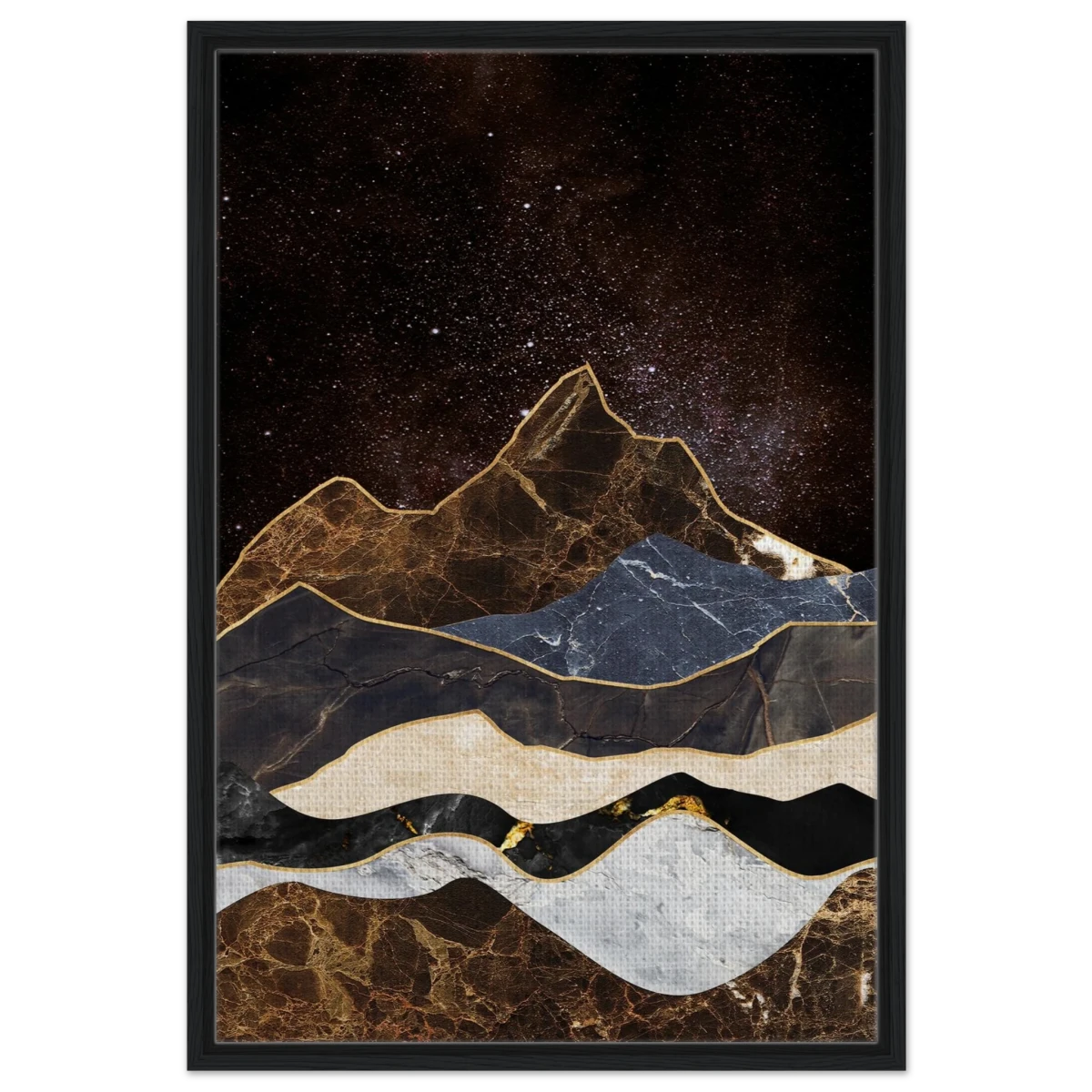 "Celestial Ridges" – Marbled Mountain Majesty | Wall Art Print - Framed Canvas - 60x90 cm / 24x36″ - Black frame