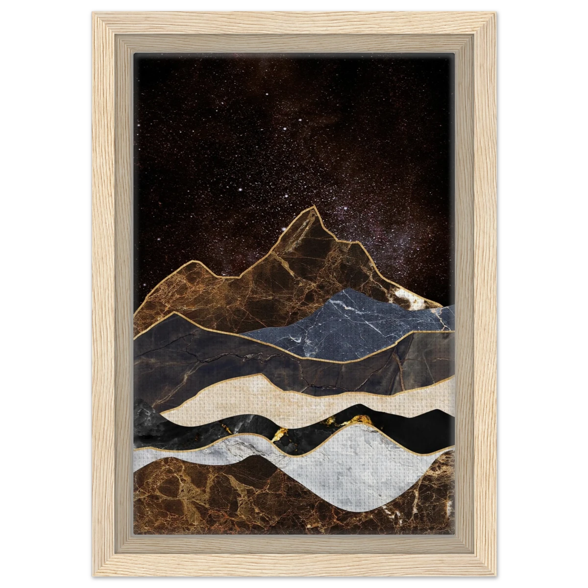 "Celestial Ridges" – Marbled Mountain Majesty | Wall Art Print - Framed Canvas - 20x30 cm / 8x12″ - Wood frame