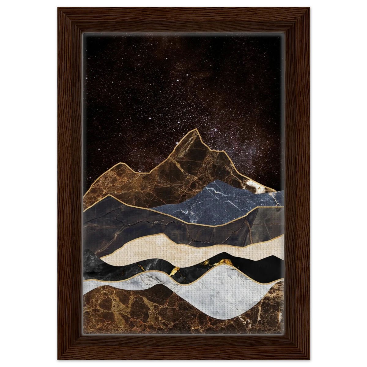 "Celestial Ridges" – Marbled Mountain Majesty | Wall Art Print - Framed Canvas - 20x30 cm / 8x12″ - Dark wood frame