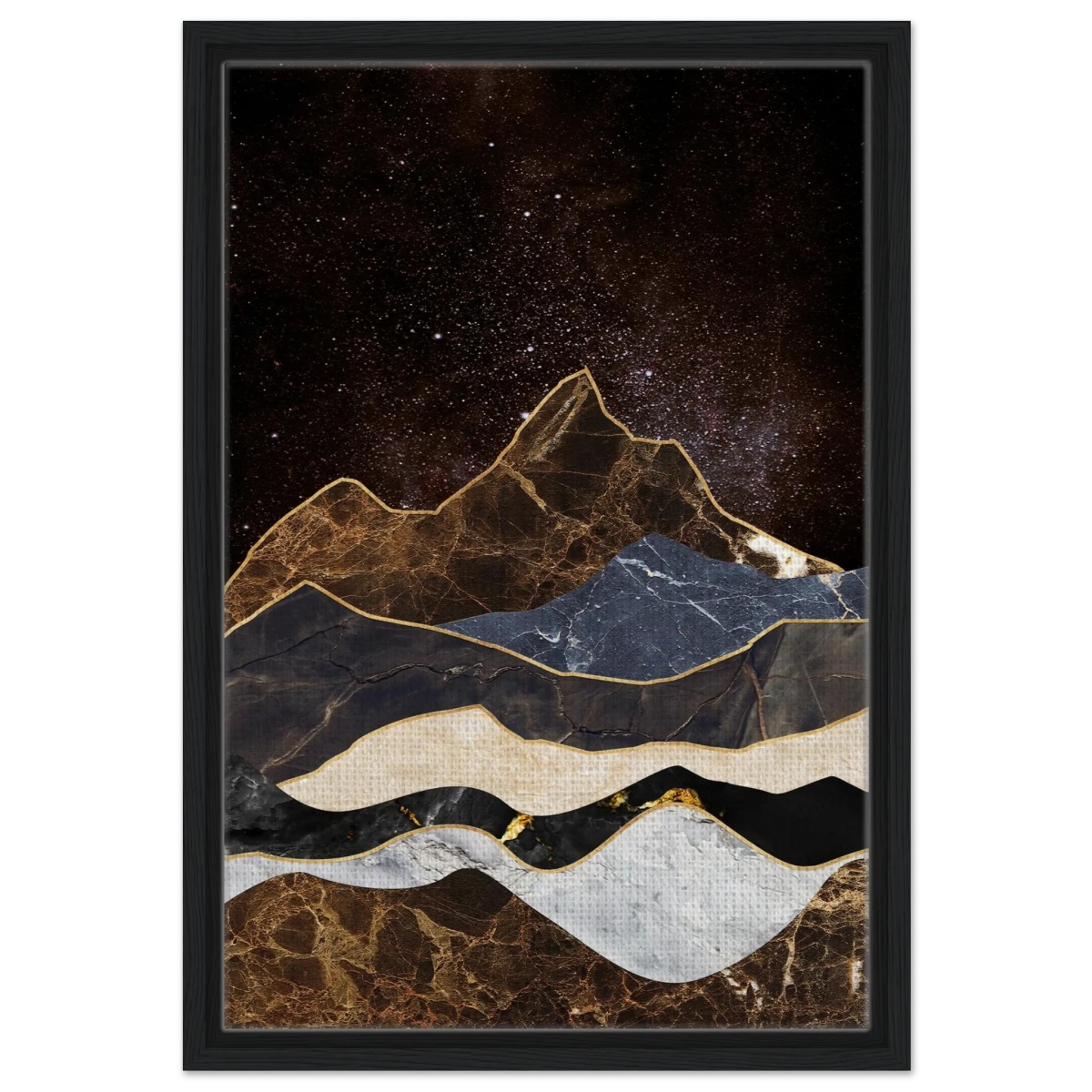 "Celestial Ridges" – Marbled Mountain Majesty | Wall Art Print - Framed Canvas - 40x60 cm / 16x24″ - Black frame