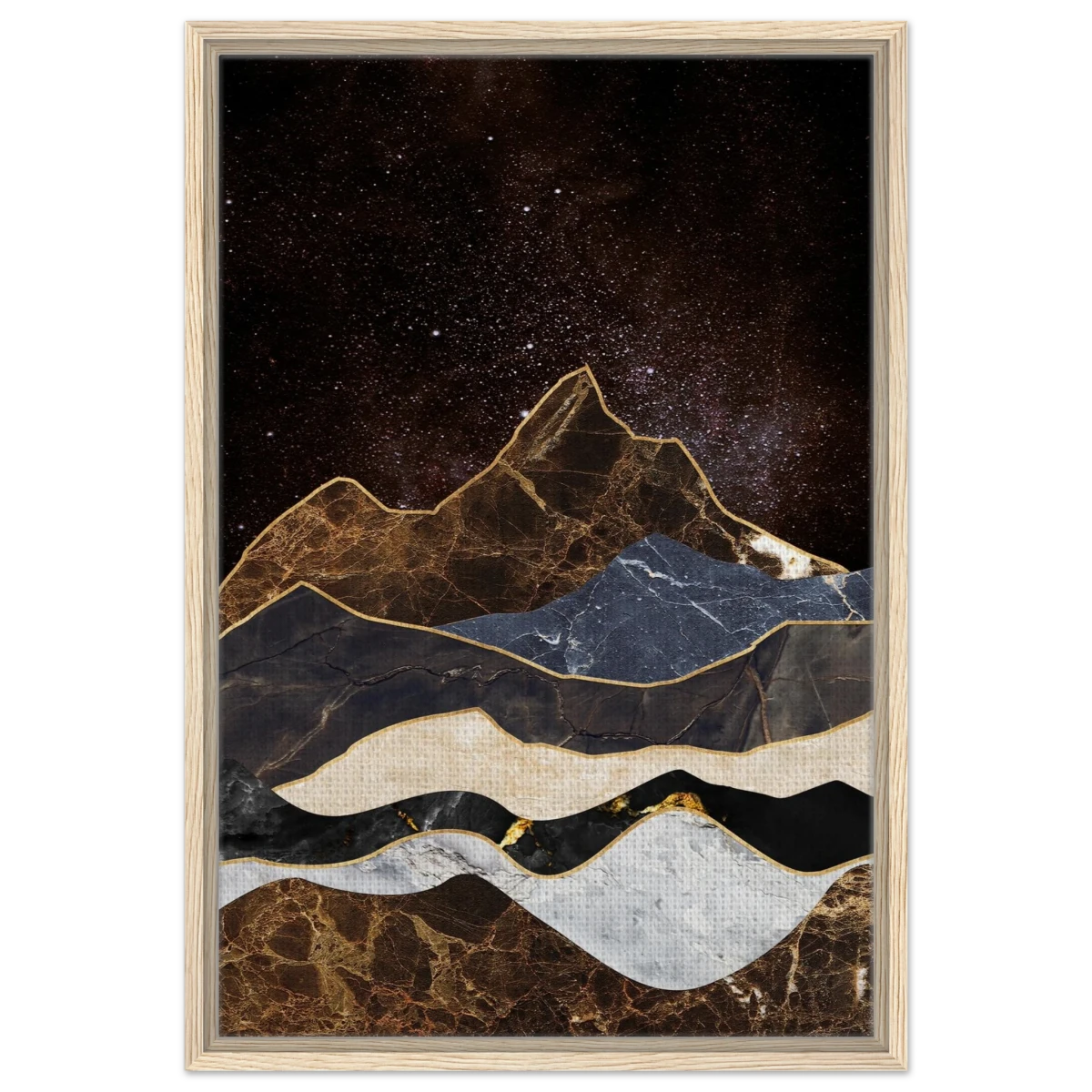 "Celestial Ridges" – Marbled Mountain Majesty | Wall Art Print - Framed Canvas - 50x75 cm / 20x30″ - Wood frame