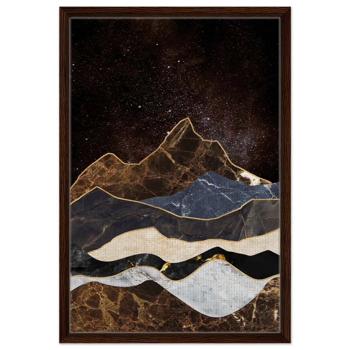 "Celestial Ridges" – Marbled Mountain Majesty | Wall Art Print - Framed Canvas - 50x75 cm / 20x30″ - Dark wood frame