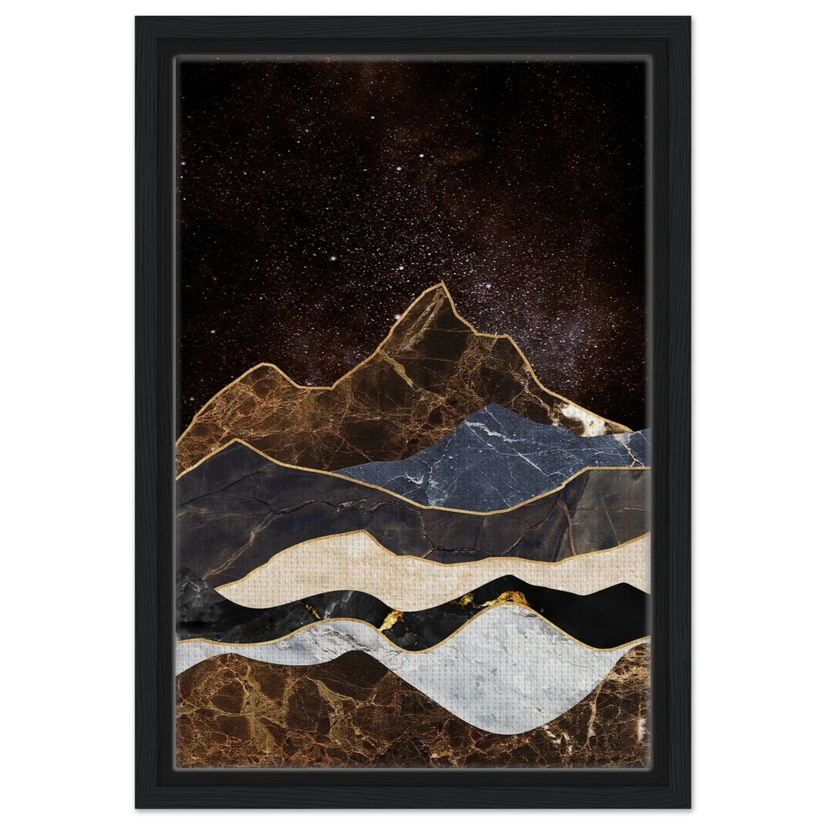 "Celestial Ridges" – Marbled Mountain Majesty | Wall Art Print - Framed Canvas - 30x45 cm / 12x18″ - Black frame