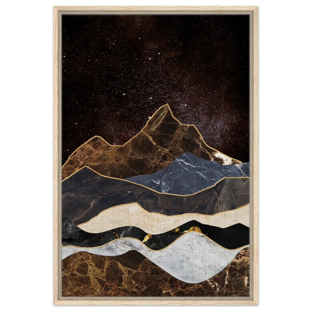 "Celestial Ridges" – Marbled Mountain Majesty | Wall Art Print - Framed Canvas - 60x90 cm / 24x36″ - Wood frame