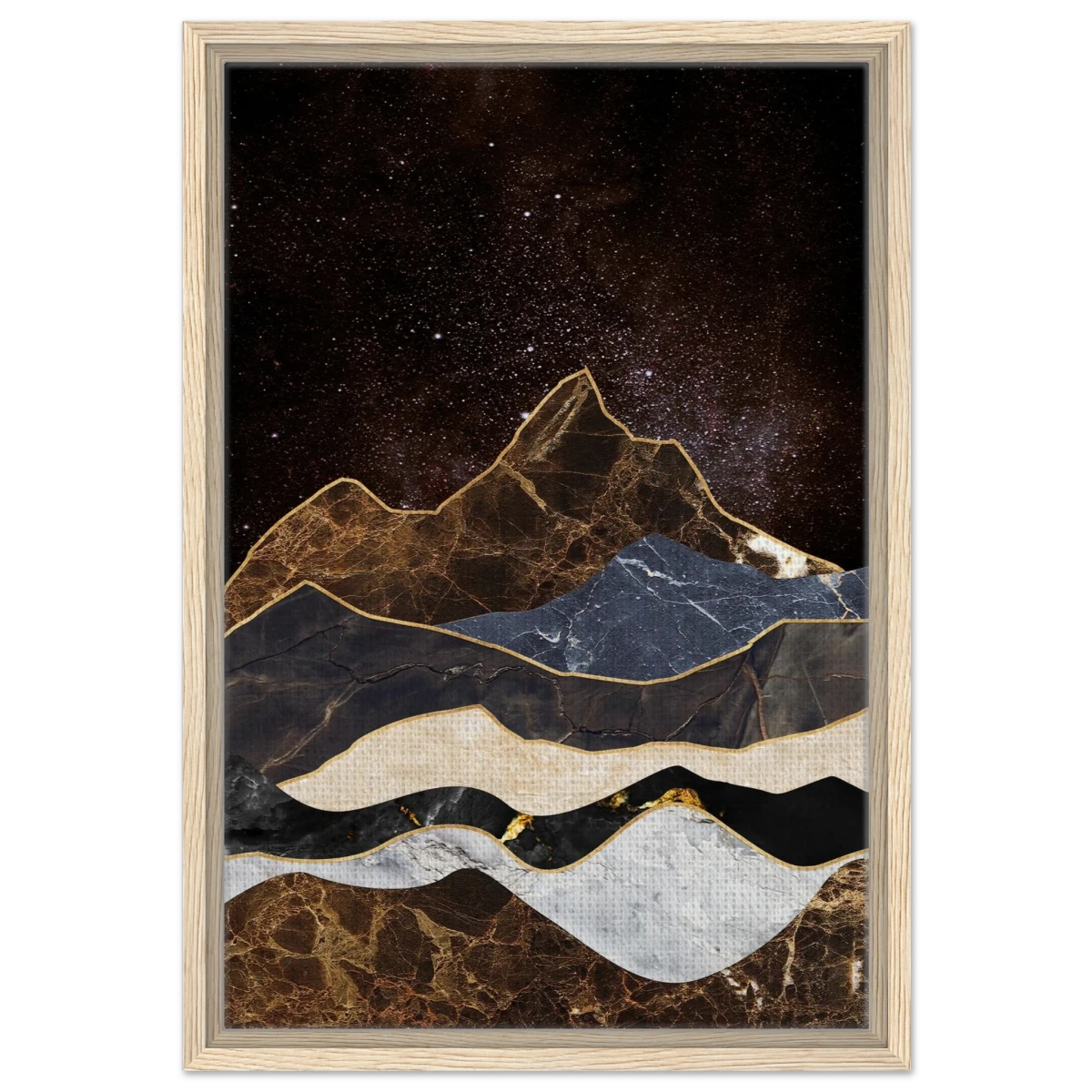 "Celestial Ridges" – Marbled Mountain Majesty | Wall Art Print - Framed Canvas - 40x60 cm / 16x24″ - Wood frame