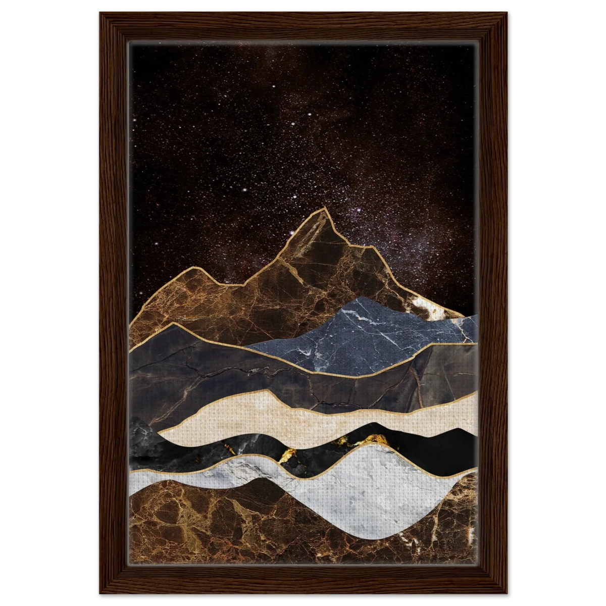 "Celestial Ridges" – Marbled Mountain Majesty | Wall Art Print - Framed Canvas - 30x45 cm / 12x18″ - Dark wood frame