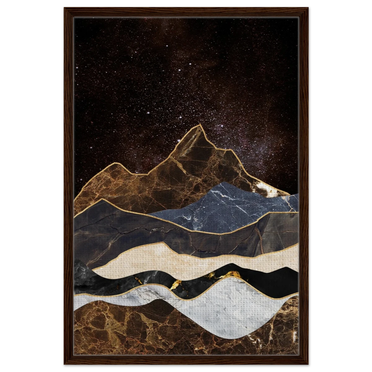 "Celestial Ridges" – Marbled Mountain Majesty | Wall Art Print - Framed Canvas - 60x90 cm / 24x36″ - Dark wood frame