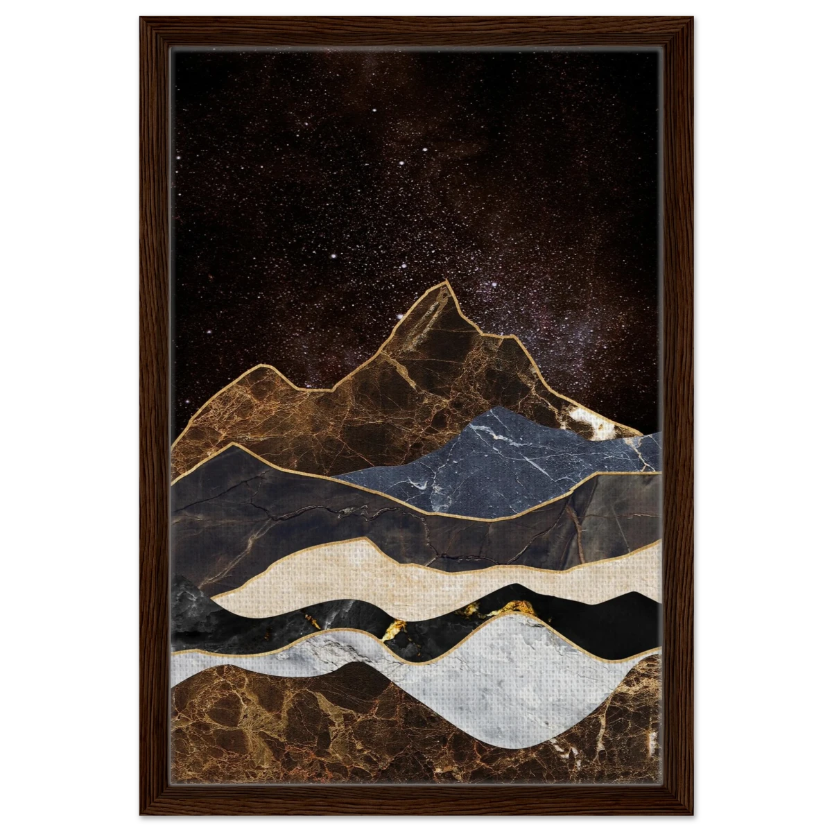 "Celestial Ridges" – Marbled Mountain Majesty | Wall Art Print - Framed Canvas - 40x60 cm / 16x24″ - Dark wood frame