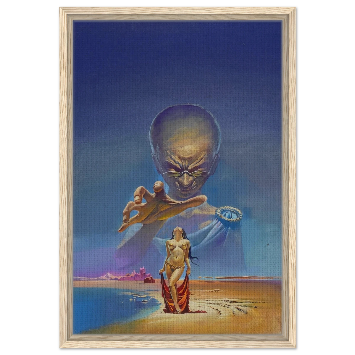 "Celestial Seduction" – Surreal Retro Sci - Fi Fantasy | Vintage Wall Art Print - Framed Canvas - 40x60 cm / 16x24″ - Wood frame