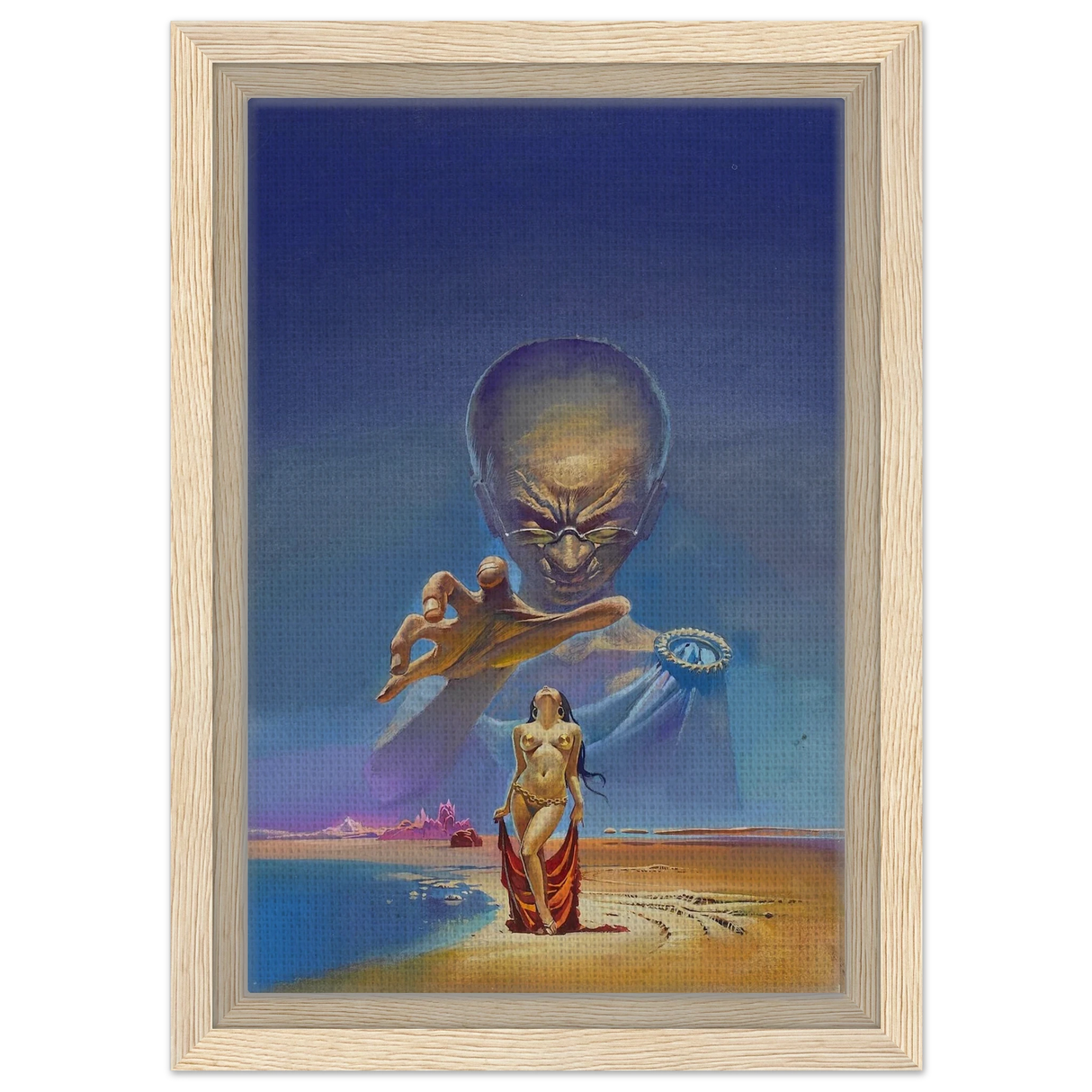 "Celestial Seduction" – Surreal Retro Sci - Fi Fantasy | Vintage Wall Art Print - Framed Canvas - 20x30 cm / 8x12″ - Wood frame