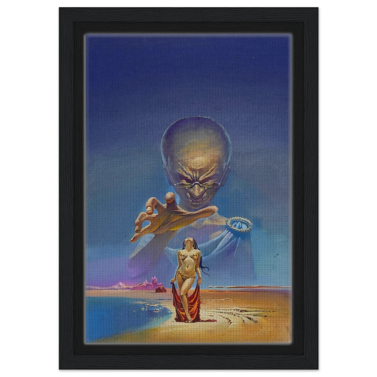 "Celestial Seduction" – Surreal Retro Sci - Fi Fantasy | Vintage Wall Art Print - Framed Canvas - 20x30 cm / 8x12″ - Black frame