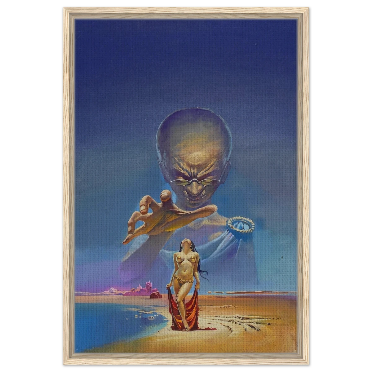 "Celestial Seduction" – Surreal Retro Sci - Fi Fantasy | Vintage Wall Art Print - Framed Canvas - 50x75 cm / 20x30″ - Wood frame