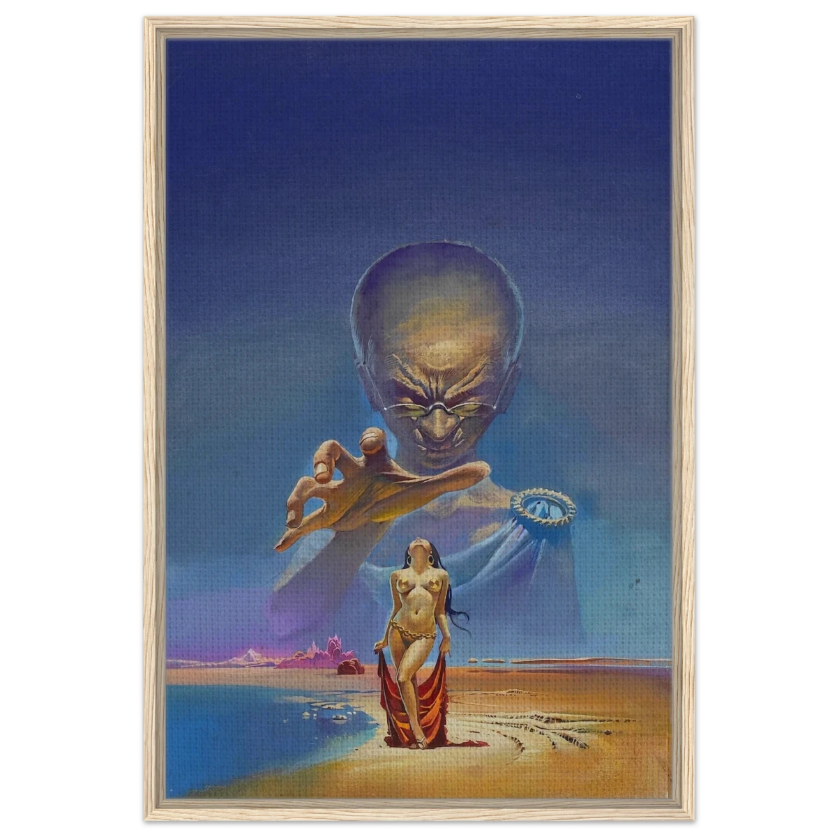 "Celestial Seduction" – Surreal Retro Sci - Fi Fantasy | Vintage Wall Art Print - Framed Canvas - 60x90 cm / 24x36″ - Wood frame