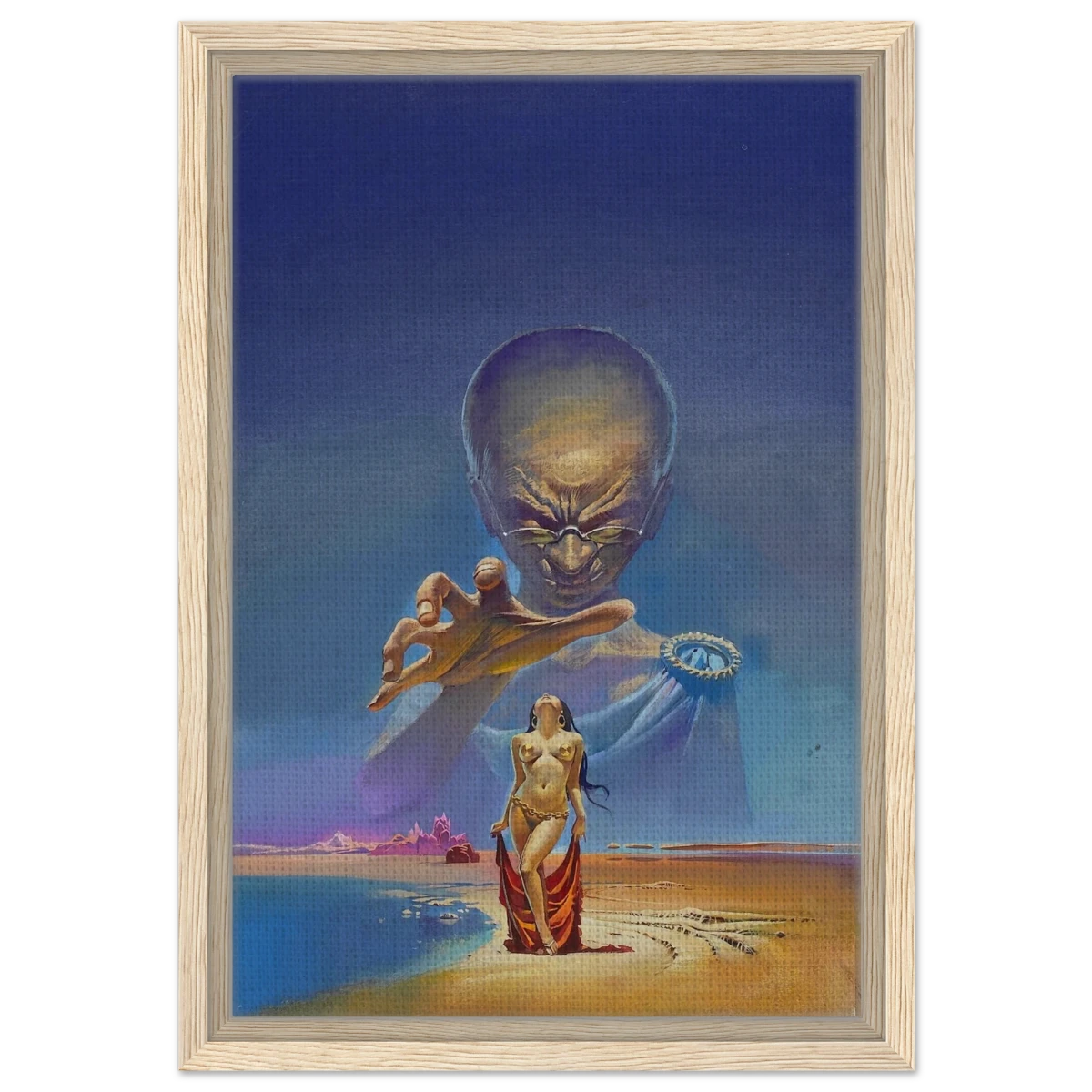 "Celestial Seduction" – Surreal Retro Sci - Fi Fantasy | Vintage Wall Art Print - Framed Canvas - 30x45 cm / 12x18″ - Wood frame