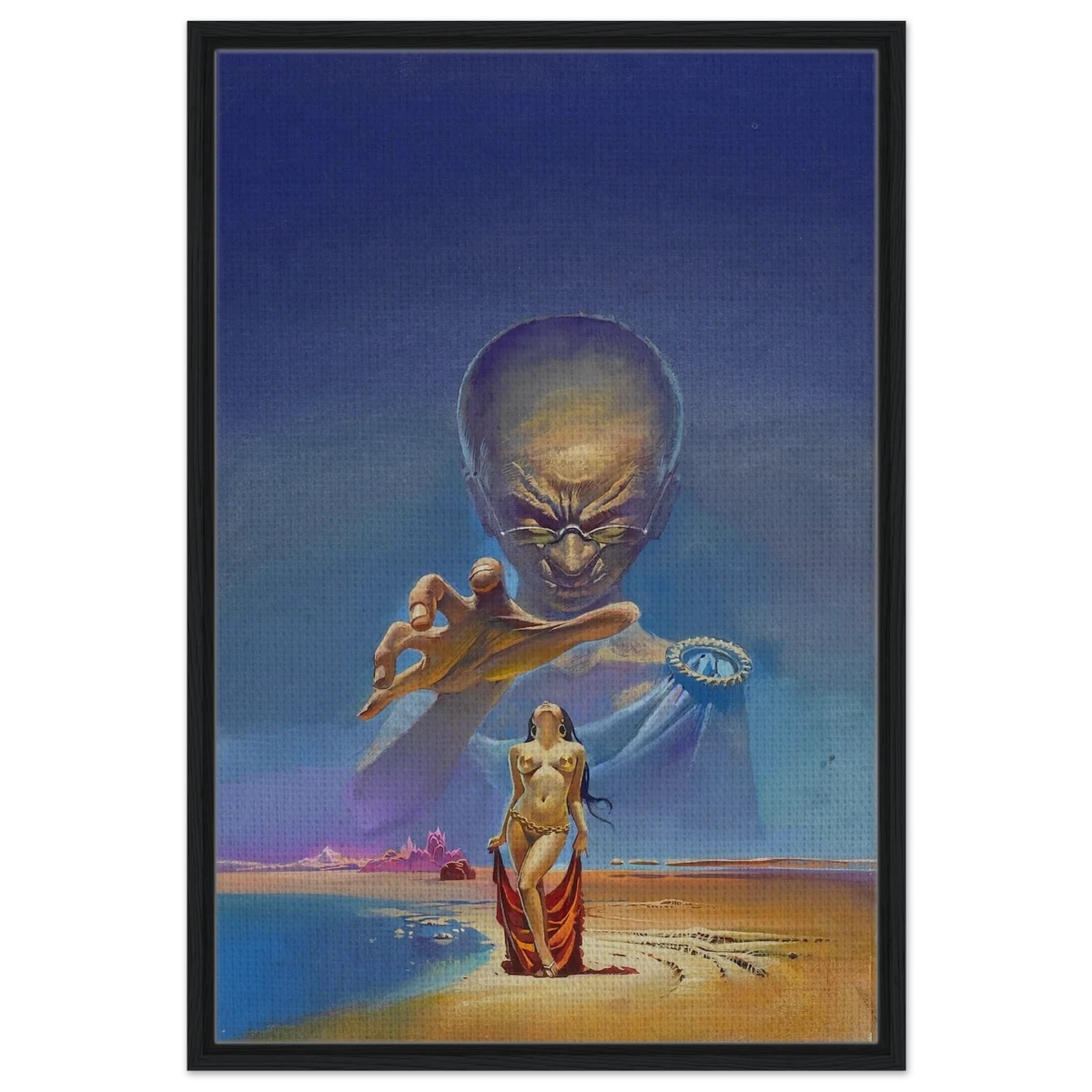 "Celestial Seduction" – Surreal Retro Sci - Fi Fantasy | Vintage Wall Art Print - Framed Canvas - 60x90 cm / 24x36″ - Black frame
