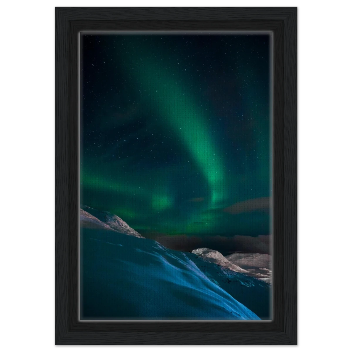 "Celestial Veil" – Dancing Lights Over Arctic Silence Fine Art Photography | Northern Lights Wall Art Print - Framed Canvas - 20x30 cm / 8x12″ - Black frame